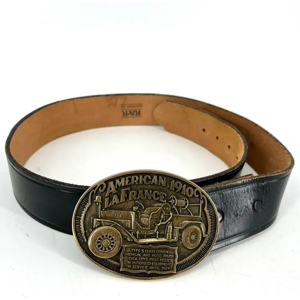 American La France 1910 Special Edition Fireman's Brass Belt Buckle leather belt